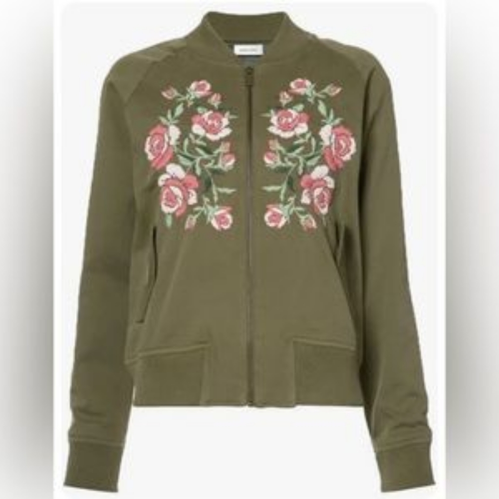 Anine Bing Jacket Olive Green Embroidered Bomber Jacket Size Medium
